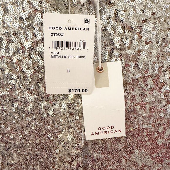 🆕 ✨ GOOD AMERICAN | Metallic Silver Sequin Crop Jacket | Size Small (S) ✨ - Picture 7 of 13